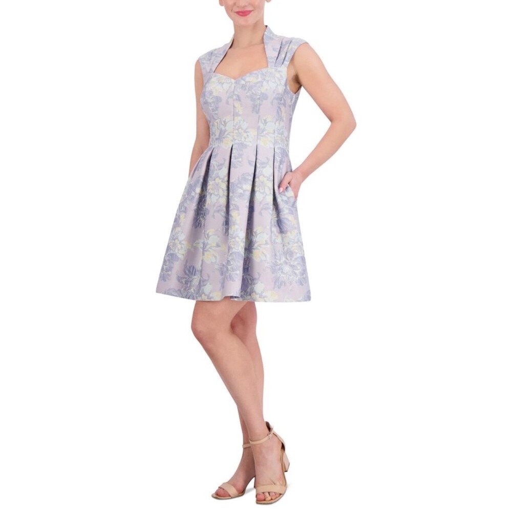 Vince‎ Camuto Floral Jacquard Fit & Flare Cocktail Dress Lavender Purple 14W